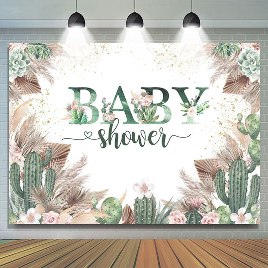 Lofaris Green Cactus Floral Boho Baby Shower Backdrop