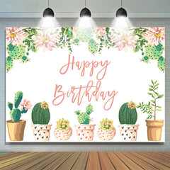 Lofaris Green Cactus Floral Happy Birthday Backdrop For Female