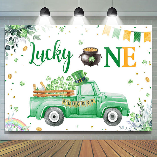 Lofaris Green Car Lucky One Happy St. Patrick’S Day Backdrop