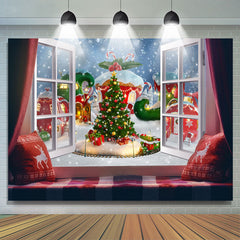 Lofaris Green Christmas Tree And Outside Window Winter Backdrop
