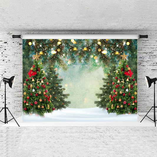 Lofaris Green Christmas Trees Gold Glitter Photo Backdrops
