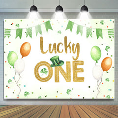 Lofaris Green Clover Balloon Lucky One Birthday Backdrop