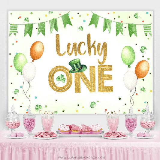 Lofaris Green Clover Balloon Lucky One Birthday Backdrop