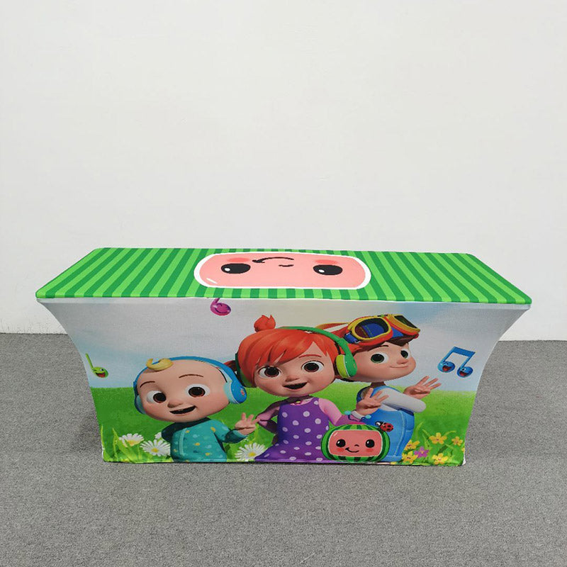 Lofaris Green Coco Melon Baby Birthday Stretch Fitted Table Cover