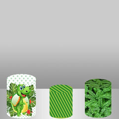 Lofaris Green Dinosaur Birthday Backdrop Cake Table Cover Kit