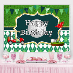 Lofaris Green Flag Golf Theme Happy Birthday Decoration Backdrop