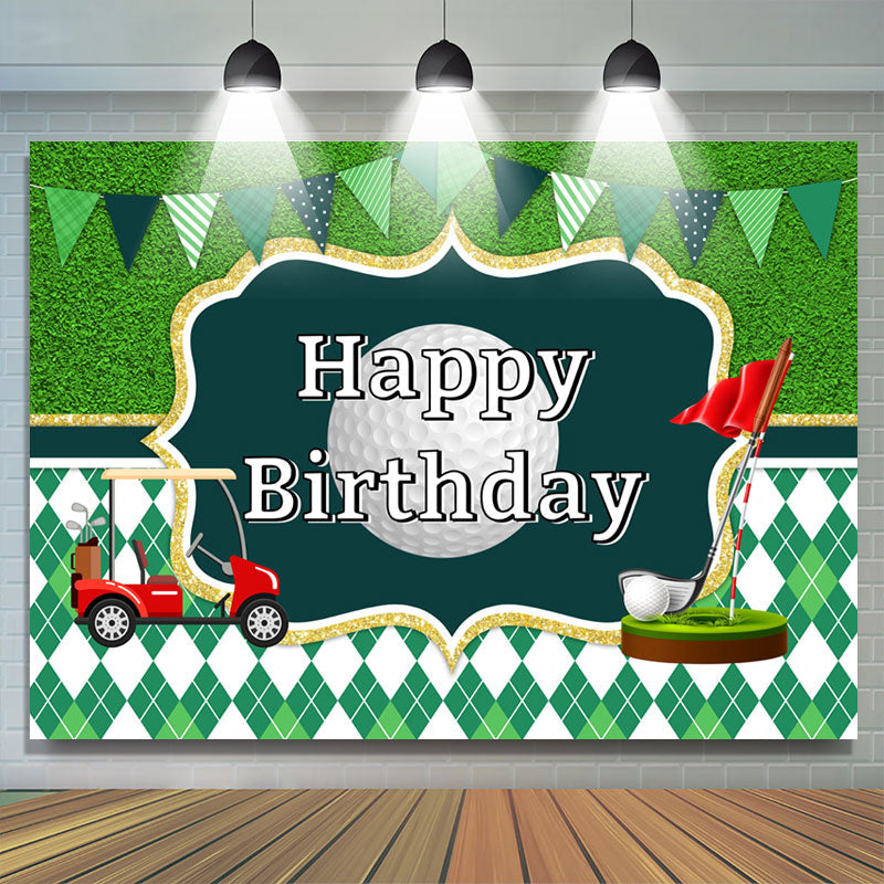 Lofaris Green Flag Golf Theme Happy Birthday Decoration Backdrop