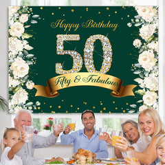 Lofaris Green Floral And Glitter Happy 50Th Birthday Backdrop