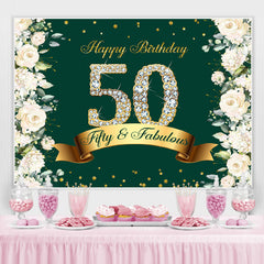 Lofaris Green Floral And Glitter Happy 50Th Birthday Backdrop