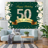 Load image into Gallery viewer, Lofaris Green Floral And Glitter Happy 50Th Birthday Backdrop