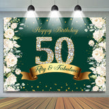 Load image into Gallery viewer, Lofaris Green Floral And Glitter Happy 50Th Birthday Backdrop
