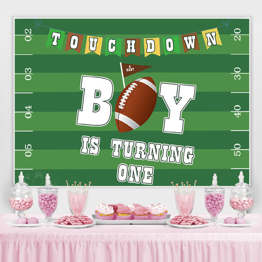 Lofaris Green Football Field Happy 1St Birthday Party Backdrop
