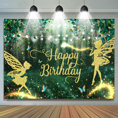 Lofaris Green Forest And Glitter Fairy Happy Birthday Backdrop