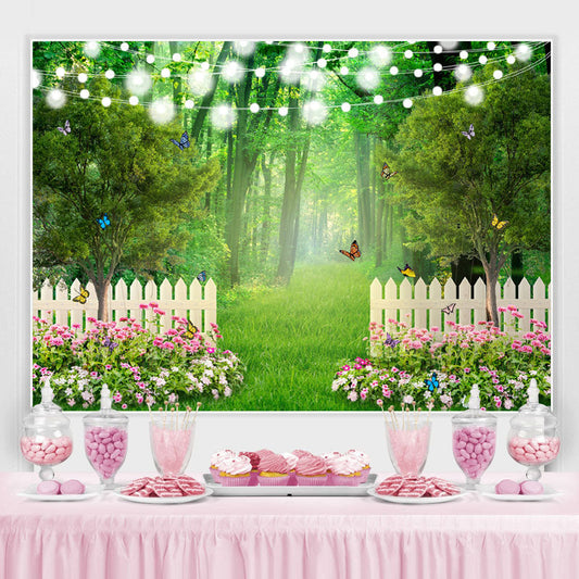 Lofaris Green Forest Jungle With Lights And Buttrtfly Backdrop