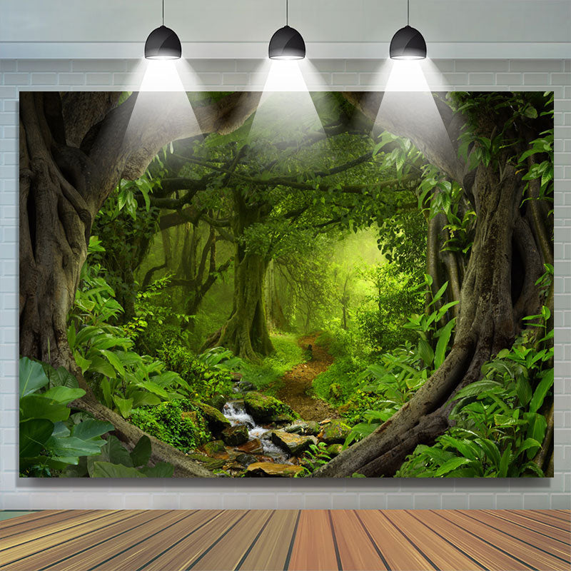Green Forest Path Wonderland Sunny Spring Backdrop – Lofaris