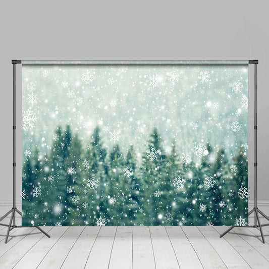 Lofaris Green Forest White Snowflake Winter Backdrops