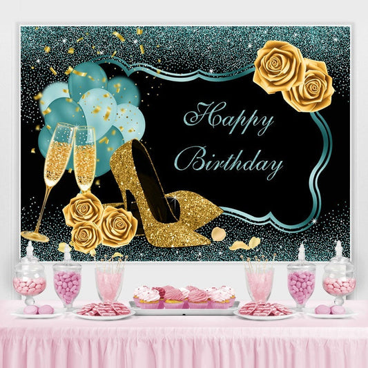 Lofaris Green Frame Shiny Roses Birthday Celebration Backdrop
