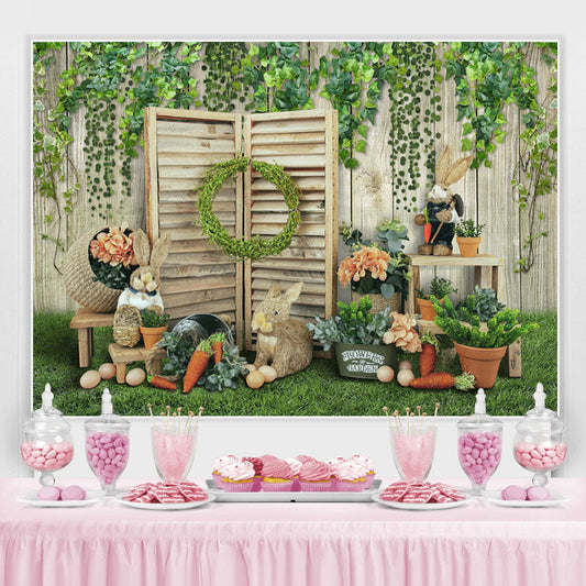 Lofaris Green Garden With Lovely Rabbit Happy Easter Backdrop