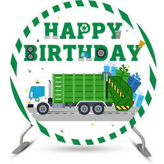Lofaris Green Gift Truck Circle Happy Birthday Backdrop
