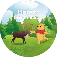 Lofaris Green Glassland Cartoon Bear Round Birthday Backdrop
