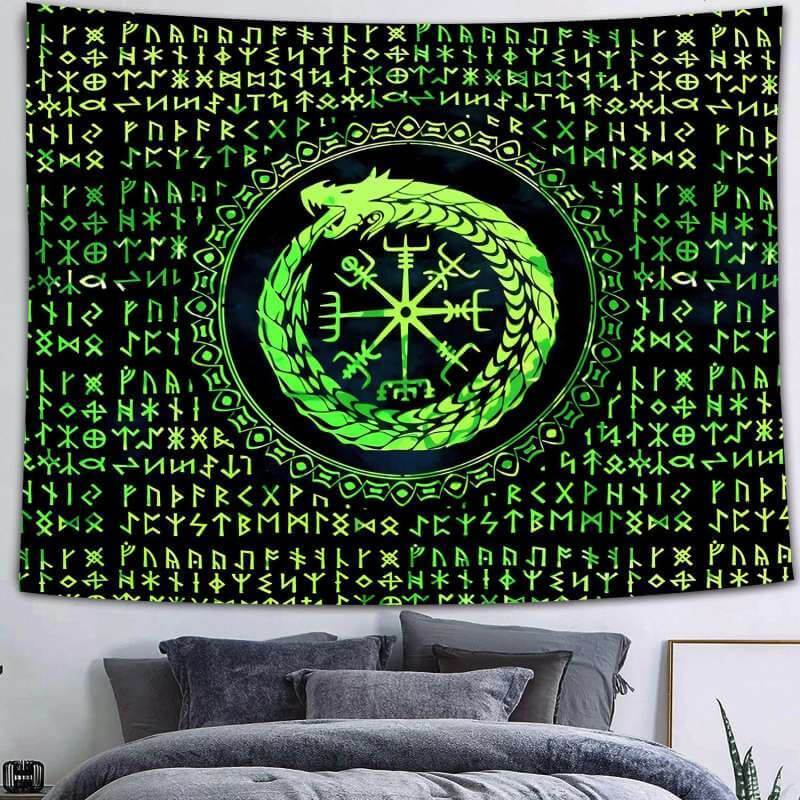 Lofaris Green Gragon And Symbol Trippy Novelty Wall Tapestry