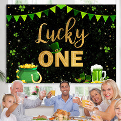 Lofaris Green Grass And Gold Lucky One Happy Birthday Backdrop
