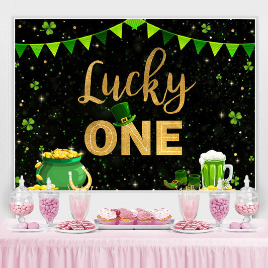 Lofaris Green Grass And Gold Lucky One Happy Birthday Backdrop