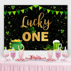 Lofaris Green Grass And Gold Lucky One Happy Birthday Backdrop