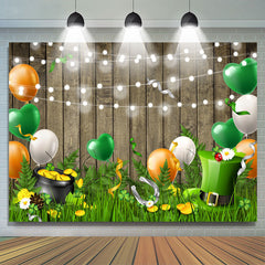 Lofaris Green Grass And Orange White Balloon Valentine’s Day Backdrop