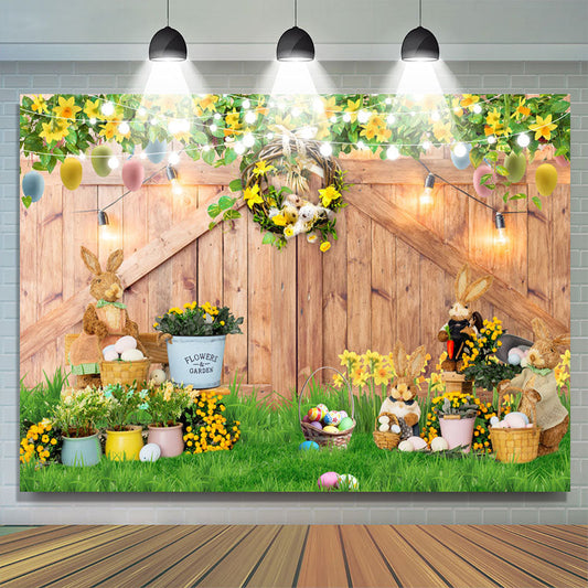 Lofaris Green Grass Floral Bunny Garden Easter Backdrop