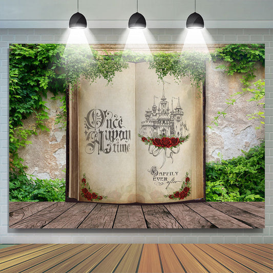 Lofaris Green Grass Wall Magic Book Castle Easter Backdrop