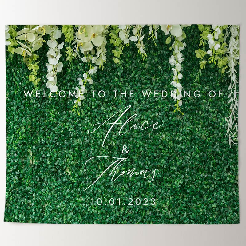 Lofaris Green Grass White Floral Greenery Backdrop for Wedding