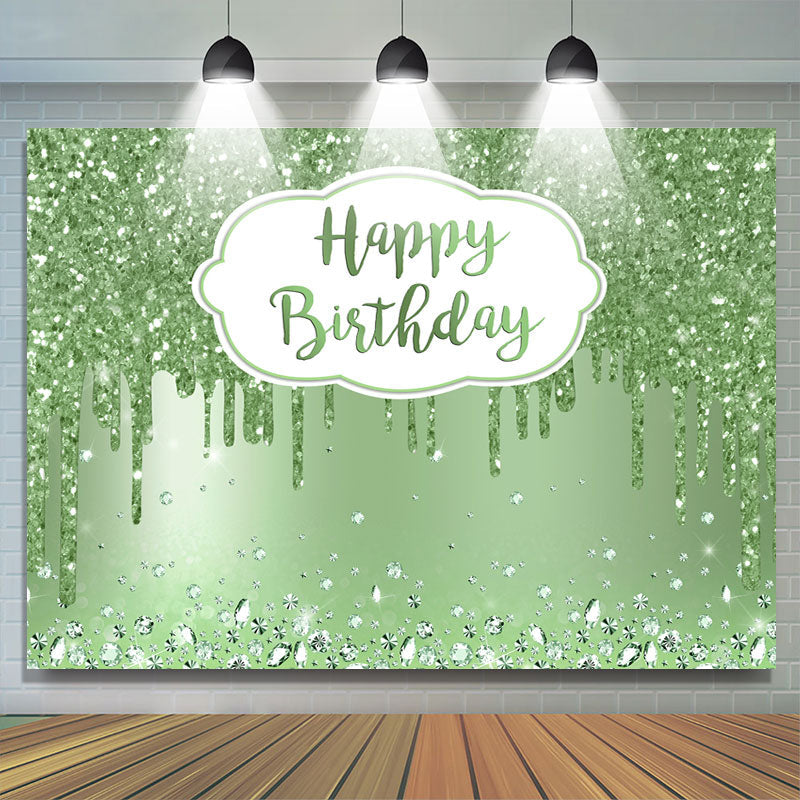 Green Happy Glitter Bokeh Birthday Backdrop for Party