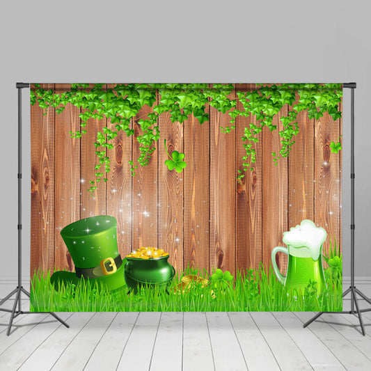Lofaris Green Hat And Beer Wooden St. Patrick’S Day Backdrop