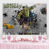 Load image into Gallery viewer, Lofaris Green Hero Grey Wall Car Happy Birthday Backdrop For Boy