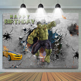 Load image into Gallery viewer, Lofaris Green Hero Grey Wall Car Happy Birthday Backdrop For Boy