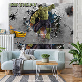 Load image into Gallery viewer, Lofaris Green Hero Grey Wall Car Happy Birthday Backdrop For Boy