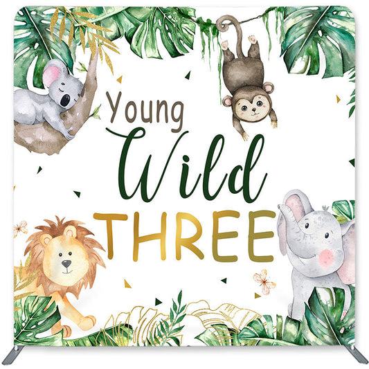 Lofaris Green Leaf Animals Double-Sided Backdrop for Birthday