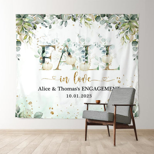 Lofaris Green Leaf Pumpkin Fall In Love Bridal Shower Backdrop