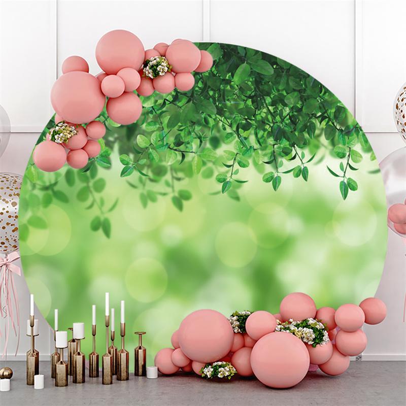 Lofaris Green Leave Bokeh Baby Shower Round Backdrop Decoration