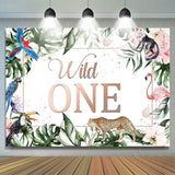 Load image into Gallery viewer, Lofaris Green Leaves And Animals Wild 1st Birthday Backdrop