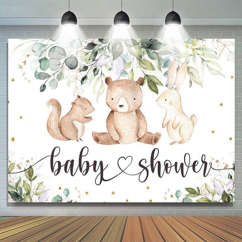 Lofaris Green Leaves And Cute Animals Baby Shower Backdrop