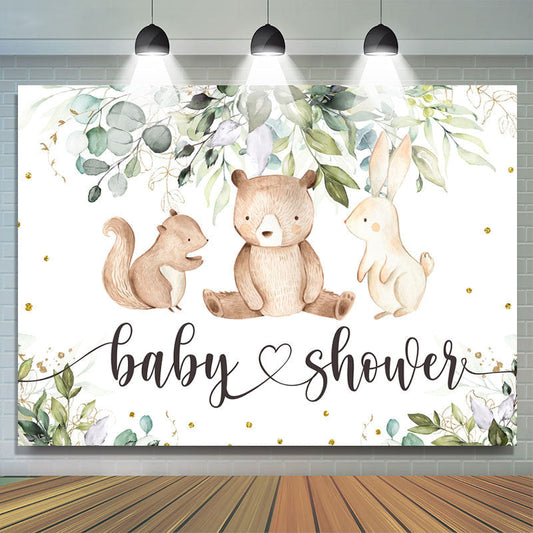 Lofaris Green Leaves And Cute Animals Baby Shower Backdrop
