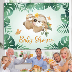 Lofaris Green Leaves And Cute Sloth Baby Shower Backdrop Banner