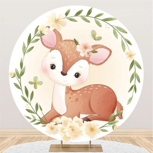 Lofaris Green Leaves And Deer Flowers Themed Circle Backdrop