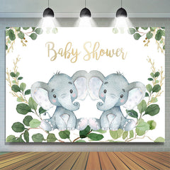 Lofaris Green Leaves And Elephants Baby Shower Backdrop