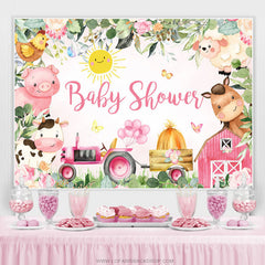 Lofaris Green Leaves And Floral Cute Animals Baby Shower Backdrop