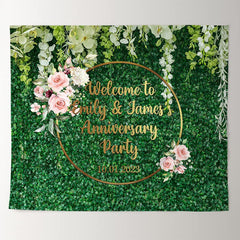 Lofaris Green Leaves And Floral Happy Anniversary Backdrop