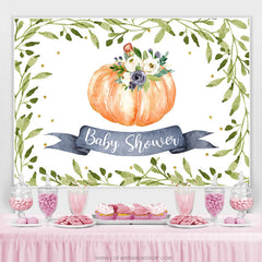 Lofaris Green Leaves And Floral Pumpkin Baby Shower Backdrop