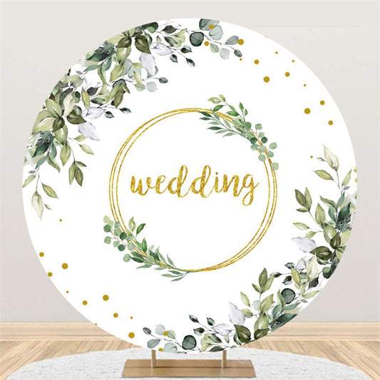Lofaris Green Leaves And Gold Circle Elegant Wedding Backdrop